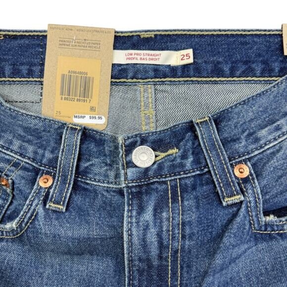 Levi's Low Pro Breathe Out Medium Wash Ripped Knee Straight Jeans Size 25 - Picture 3 of 8